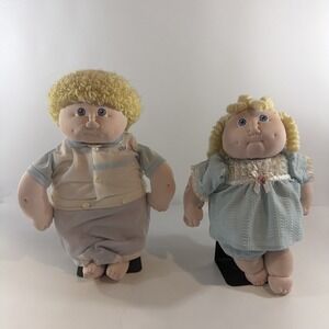 Vintage Cabbage Patch Kids Boy & Girl Doll Lot 16" Blonde Hair Blue Eyes 1980s